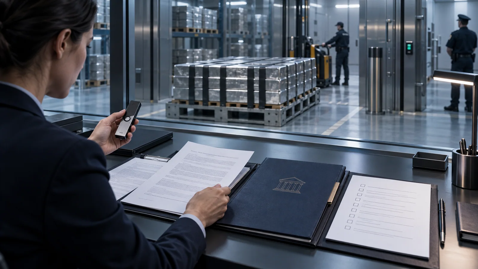 A compliance professional compares custody documents with physical commodity storage